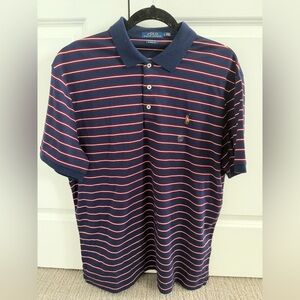 Ralph Lauren Men's Polo Shirt in Navy and Red Stripes